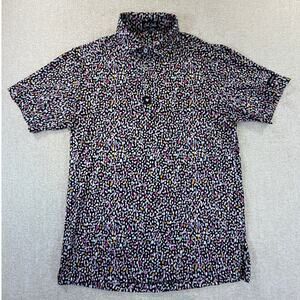 Bad Birdie Men's Small Multicolored Dot Print 3 Button Short Sleeve Golf Polo